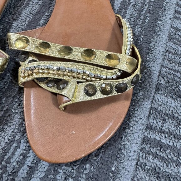 Candies gold studded and rhinestone embellished thong flat sandals - Picture 3 of 6